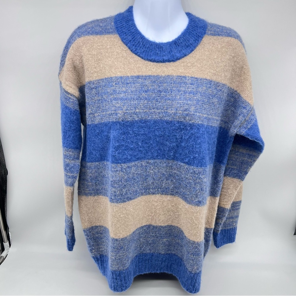 Madewell Blue and Tan Crewneck Sweater-Size XS